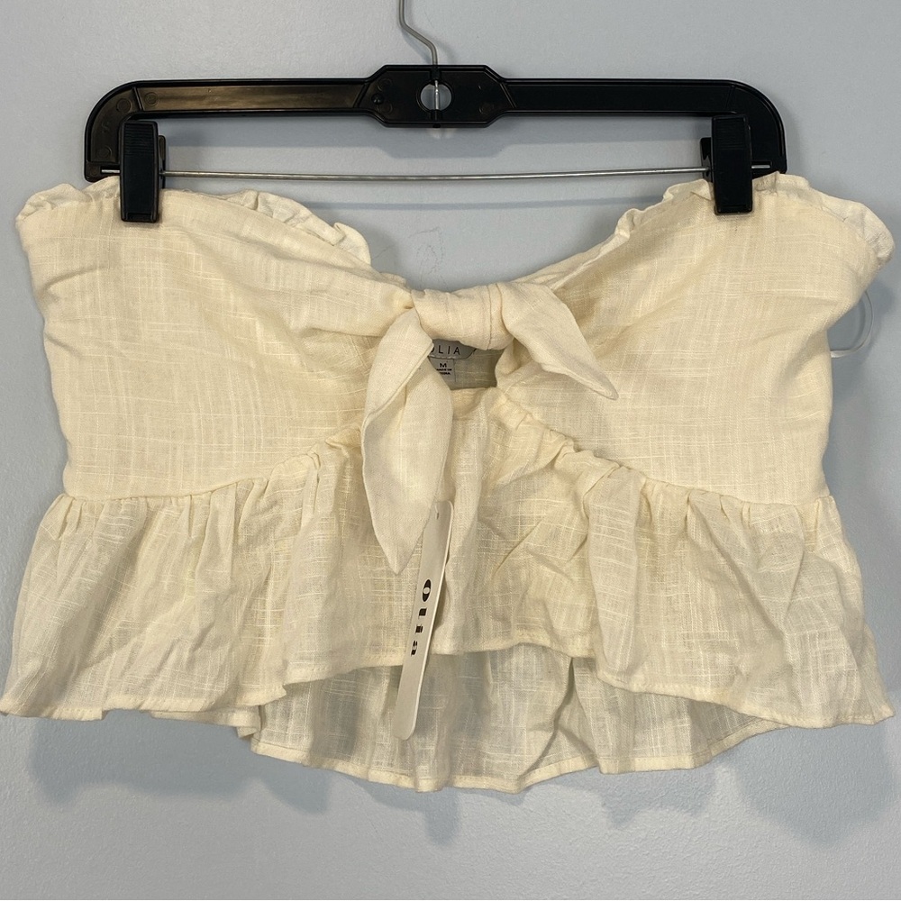 OLIA Taylor Linen Blend Strapless Crop Tie Top Sz Medium M Cream Summer Vacation